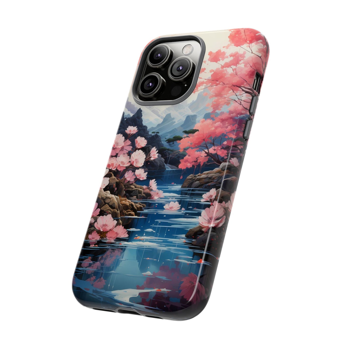 Cherry Blossom Floral Landscape Tough Phone Case – Double Layer Protection for iPhone, Samsung Galaxy & Google Pixel