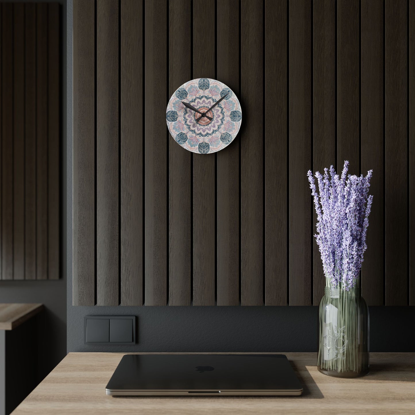 Mandala Acrylic Wall Clock — Boho Floral Decorative Clock
