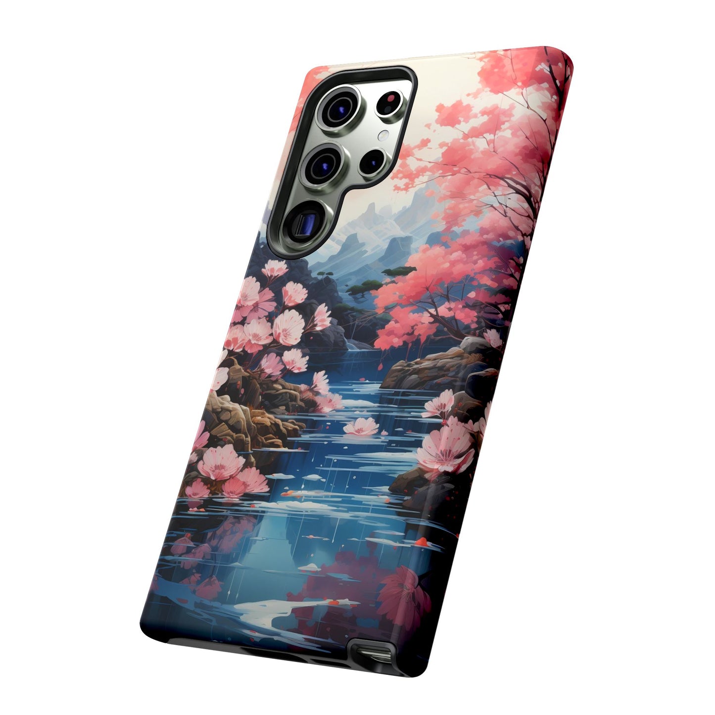 Cherry Blossom Floral Landscape Tough Phone Case – Double Layer Protection for iPhone, Samsung Galaxy & Google Pixel