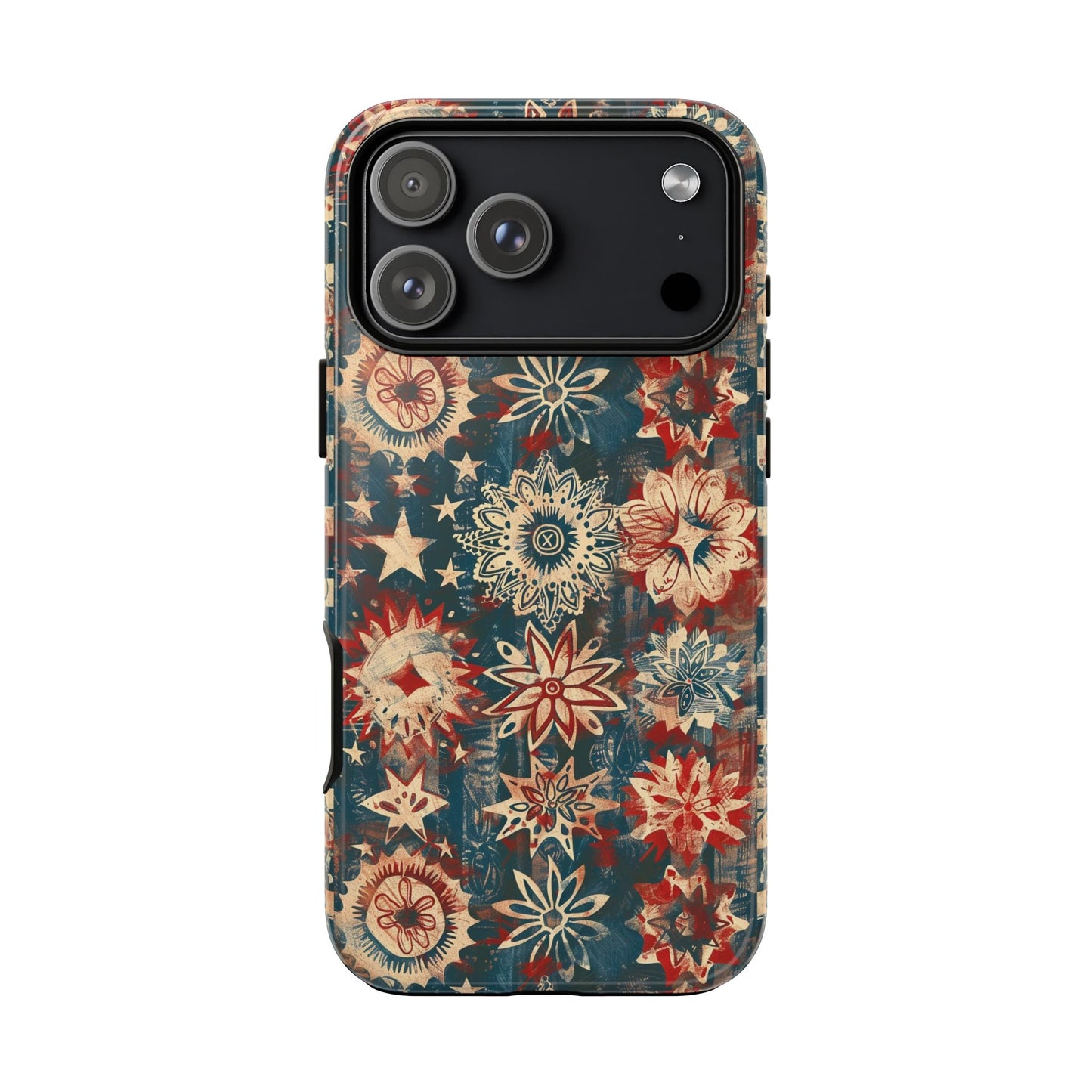Patriotic Floral Tough Phone Case — Vintage American Stars & Flowers Design