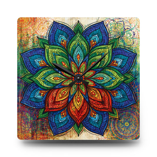 Colorful Mandala Acrylic Wall Clock – Boho Floral Home Decor