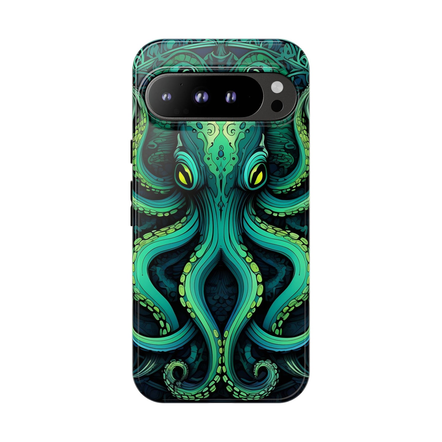 Vibrant Teal Octopus Tough Phone Case: Mandala-Inspired Art for iPhone, Samsung Galaxy & Google Pixel - Cracken Painting