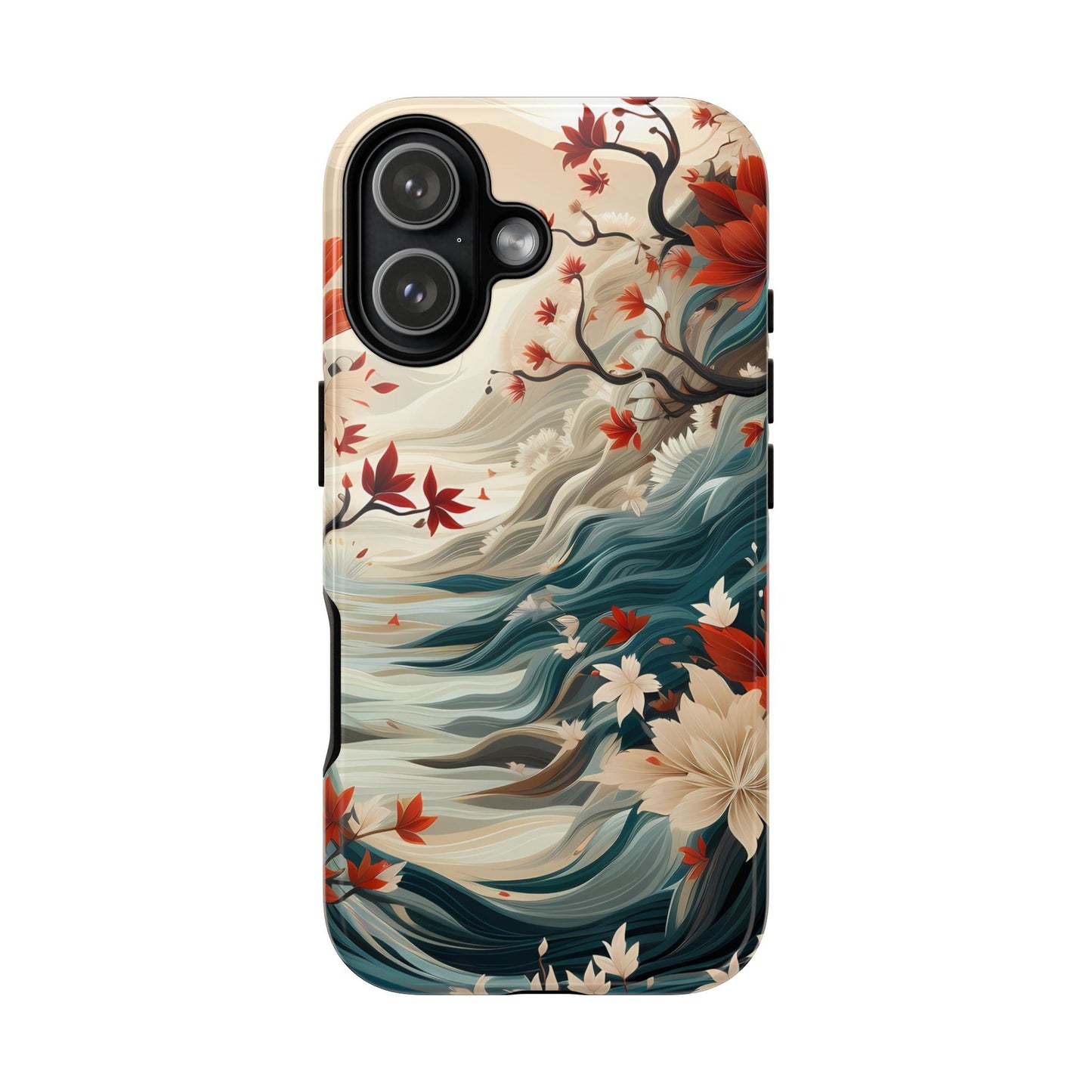 Americana Yuzen Waterfall Floral Phone Case – Artistic Double-Layer Protection for iPhone, Samsung Galaxy, and Google Pixel
