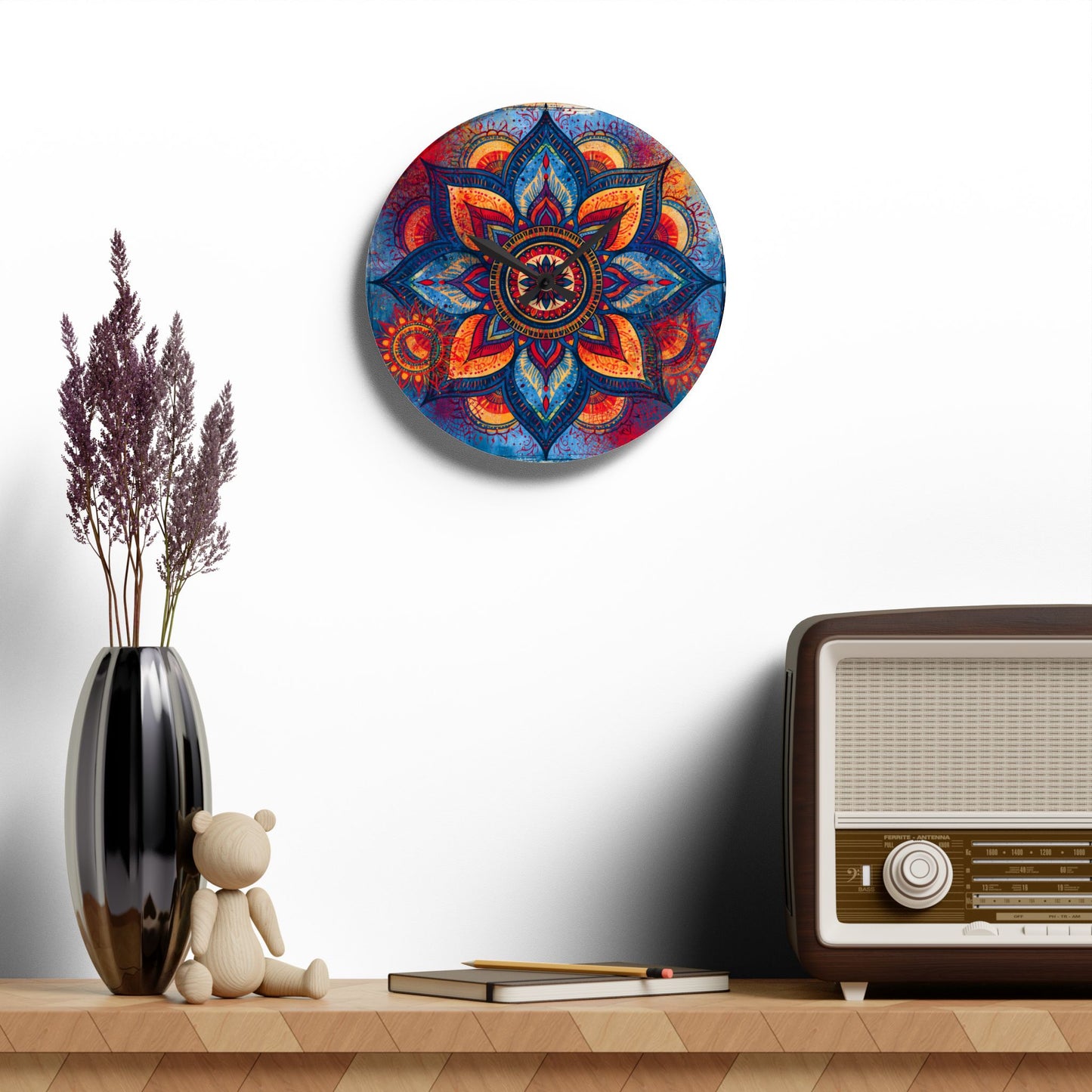 Mandala Acrylic Wall Clock – Colorful Boho Home Decor