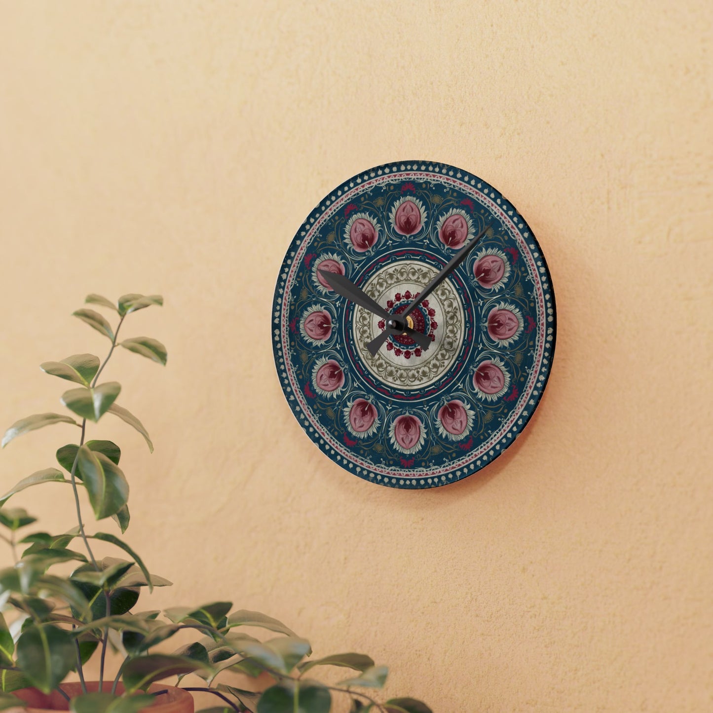 Mandala Floral Acrylic Wall Clock – Bohemian Home Decor