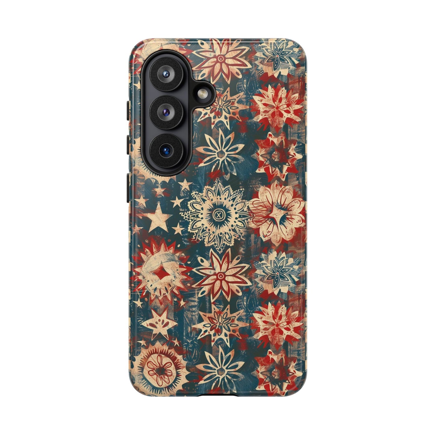 Patriotic Floral Tough Phone Case — Vintage American Stars & Flowers Design