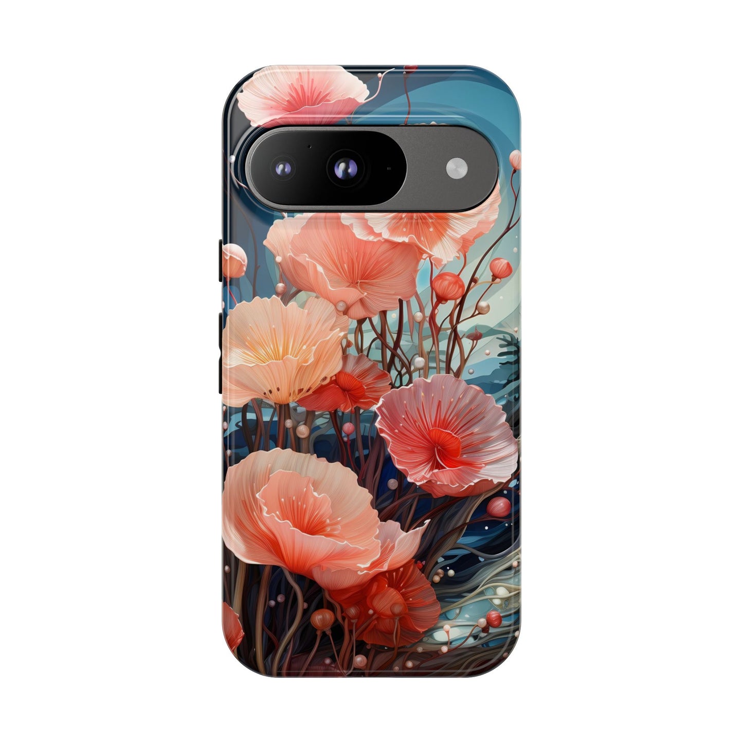 Blooming Poppies Tough Phone Case – Underwater Nocturnal Floral Design for iPhone, Samsung Galaxy & Google Pixel