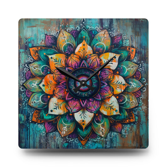 Mandala Acrylic Wall Clock — Colorful Boho Floral Decorative Clock