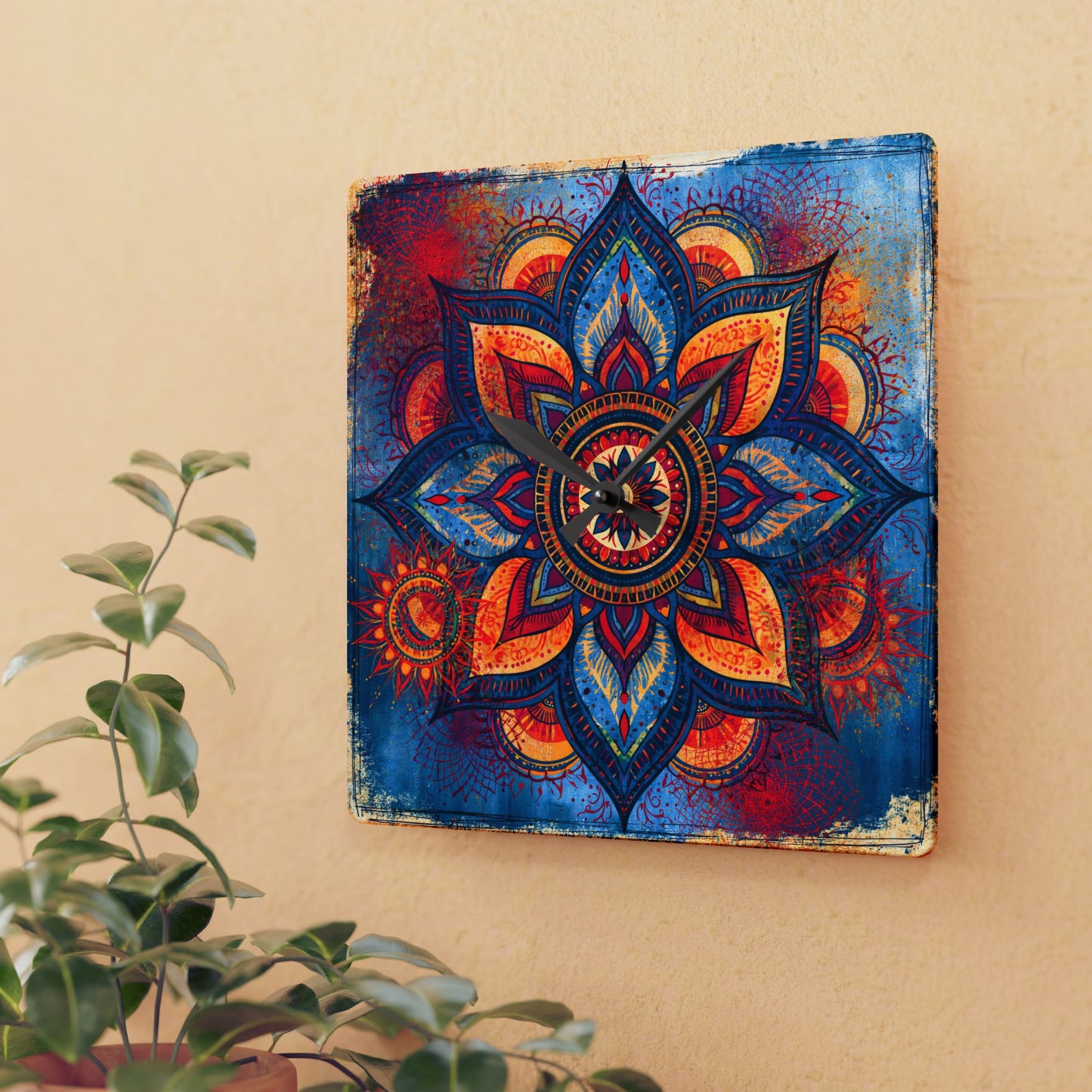 Mandala Acrylic Wall Clock – Colorful Boho Home Decor