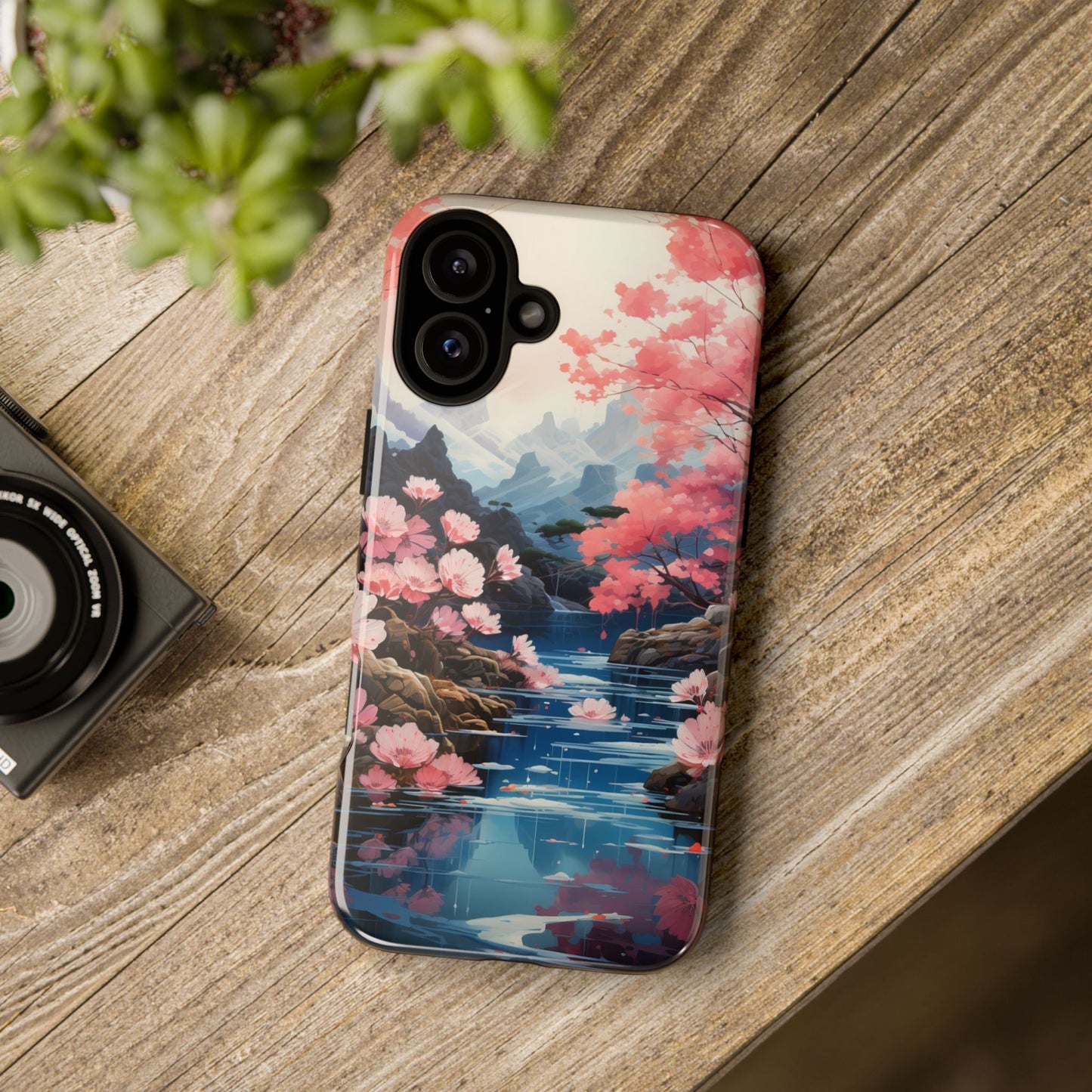 Cherry Blossom Floral Landscape Tough Phone Case – Double Layer Protection for iPhone, Samsung Galaxy & Google Pixel