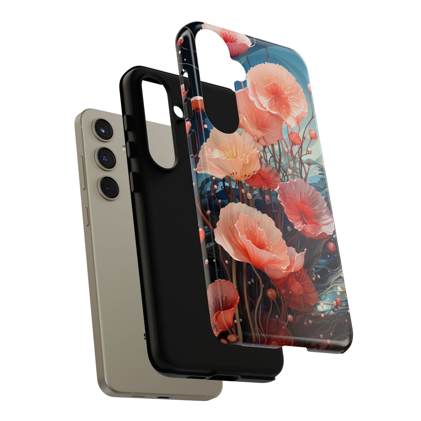 Blooming Poppies Tough Phone Case – Underwater Nocturnal Floral Design for iPhone, Samsung Galaxy & Google Pixel