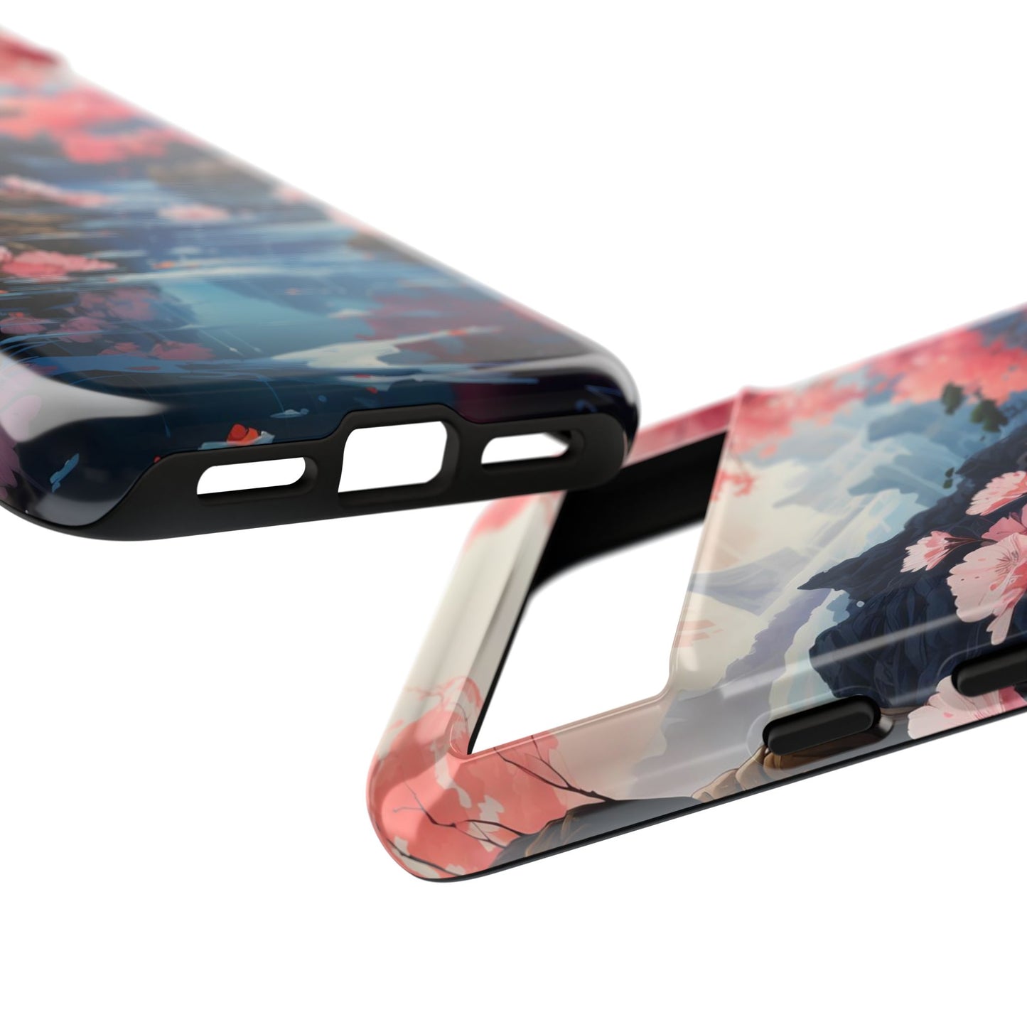 Cherry Blossom Floral Landscape Tough Phone Case – Double Layer Protection for iPhone, Samsung Galaxy & Google Pixel