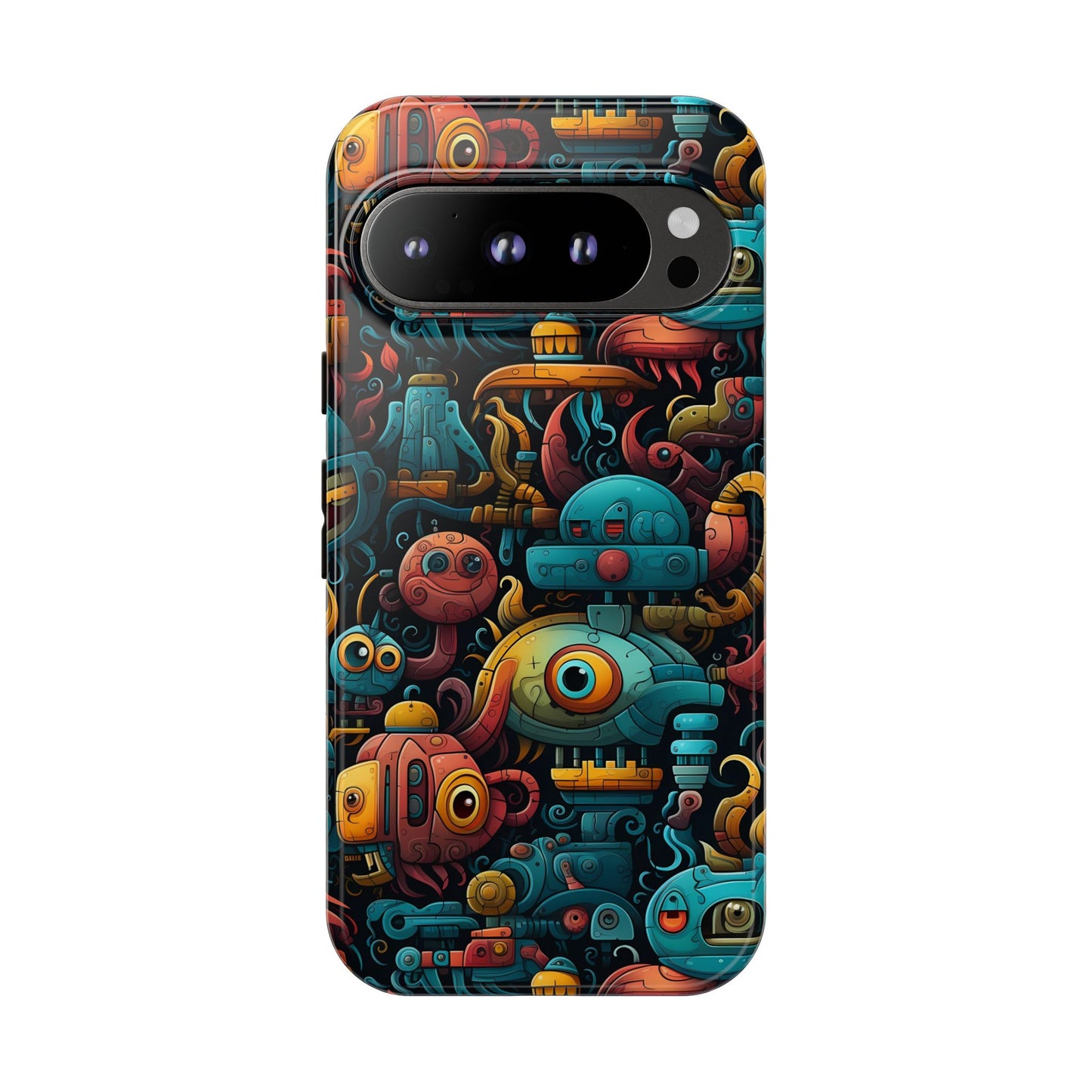 Whimsical Robots Tough Phone Case – Fantastical Mechanical Creatures Design for iPhone, Samsung Galaxy & Google Pixel