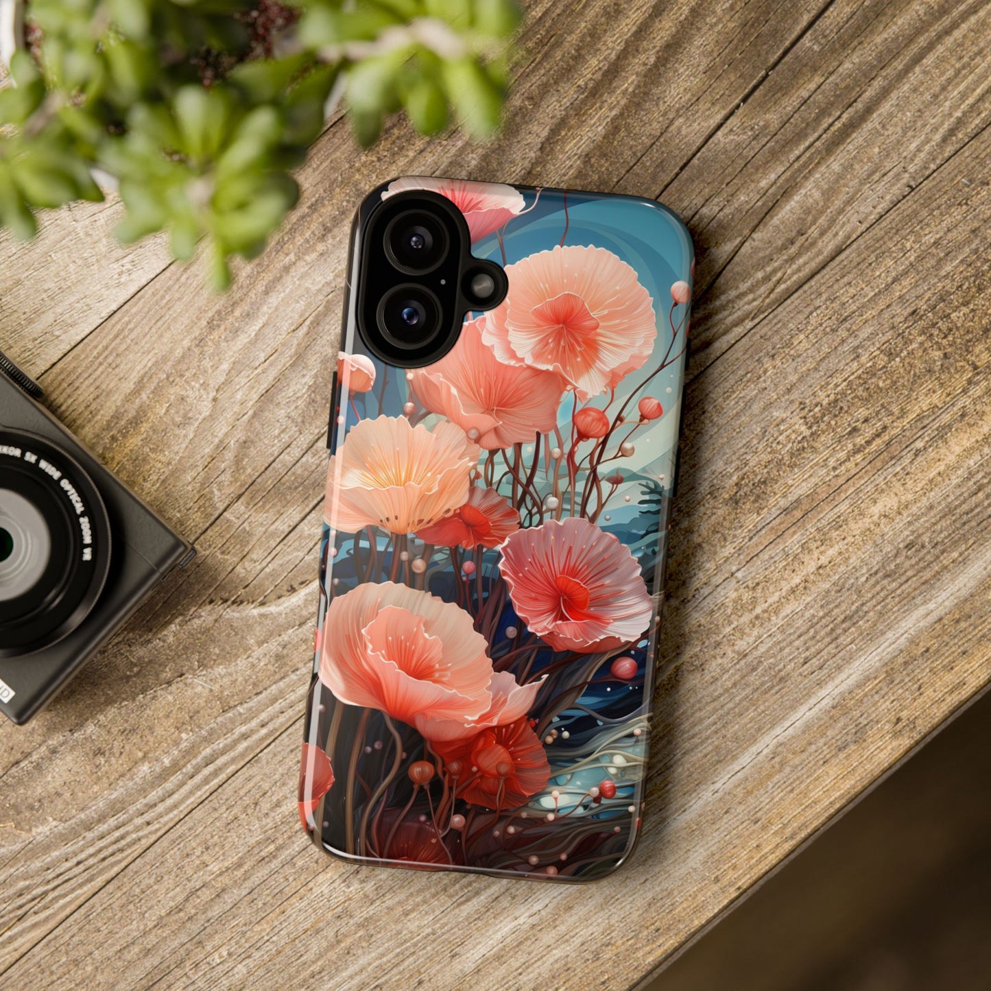 Blooming Poppies Tough Phone Case – Underwater Nocturnal Floral Design for iPhone, Samsung Galaxy & Google Pixel