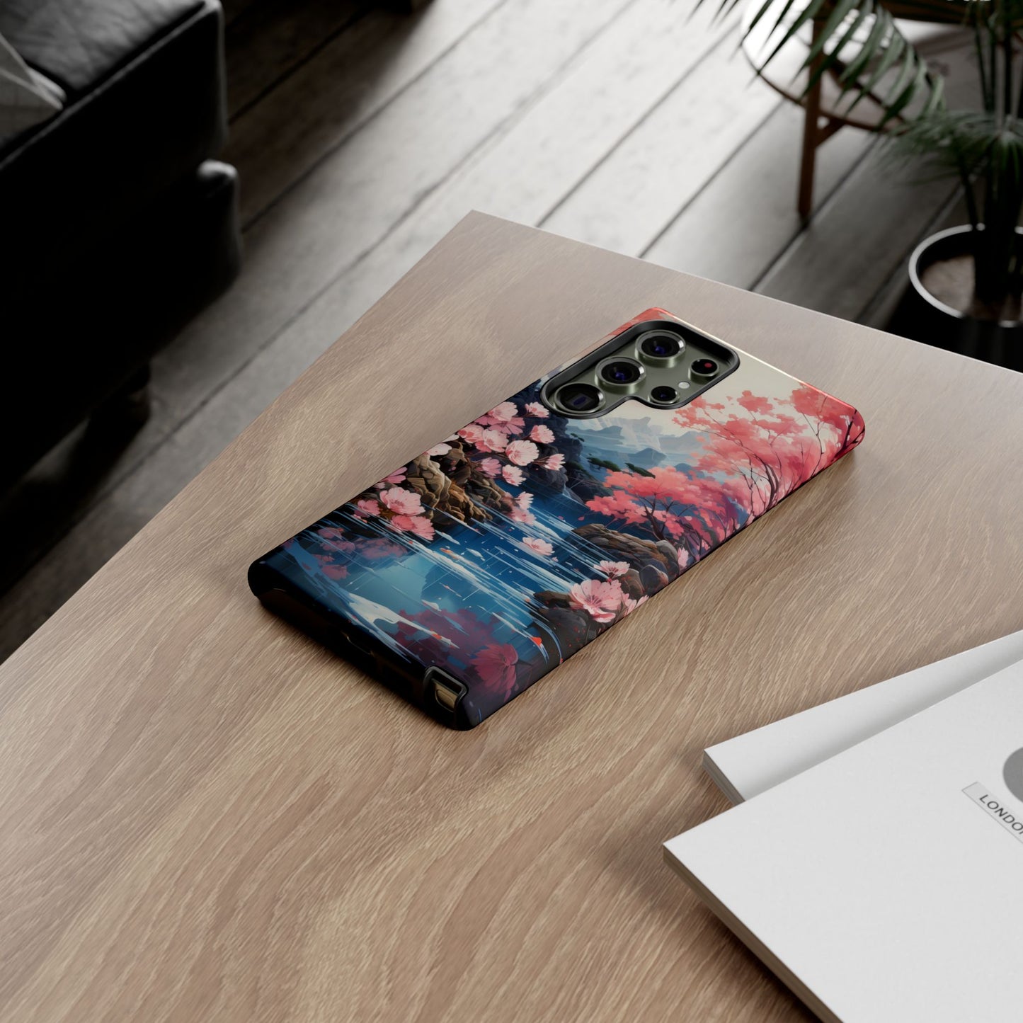 Cherry Blossom Floral Landscape Tough Phone Case – Double Layer Protection for iPhone, Samsung Galaxy & Google Pixel
