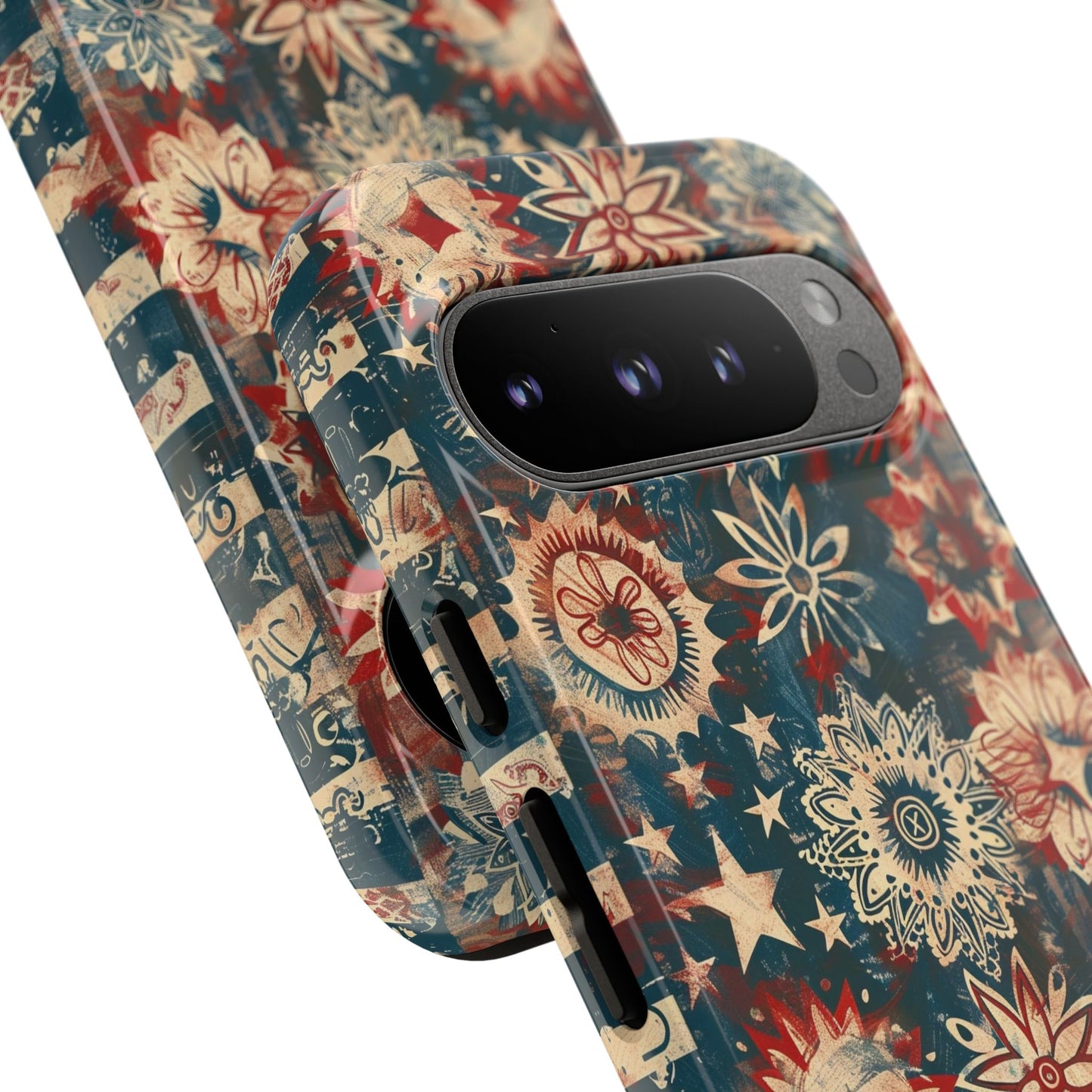Patriotic Floral Tough Phone Case — Vintage American Stars & Flowers Design