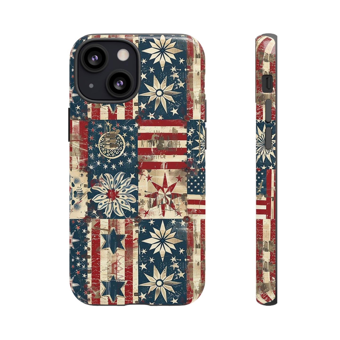 Patriotic Patchwork Phone Case — Vintage American Flag Stars & Quilted Design