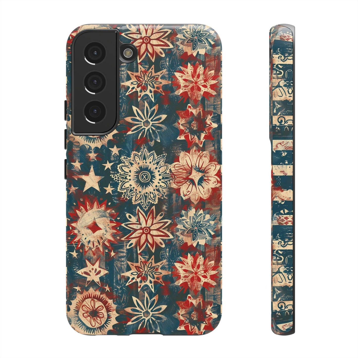 Patriotic Floral Tough Phone Case — Vintage American Stars & Flowers Design