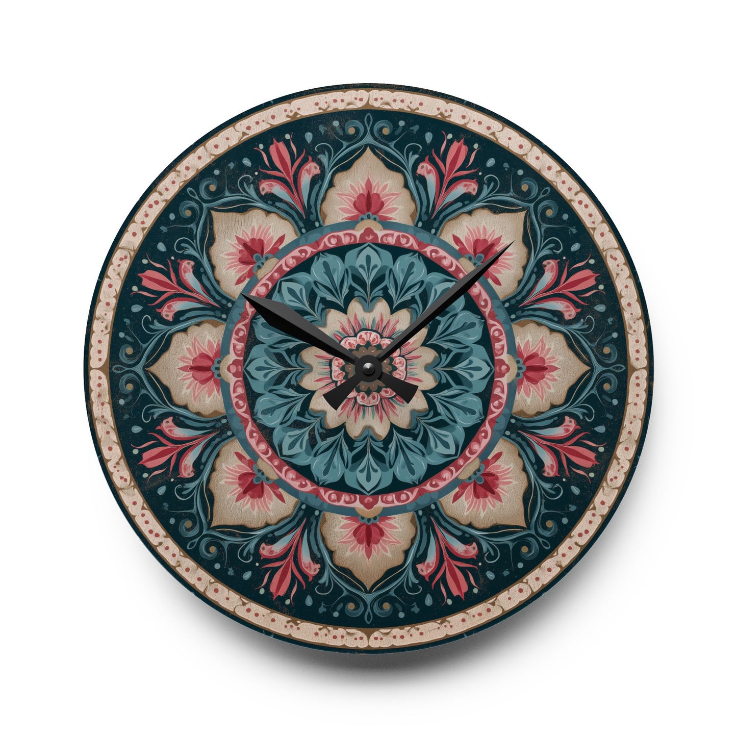 Bohemian Floral Mandala Acrylic Wall Clock — Decorative Home Accent