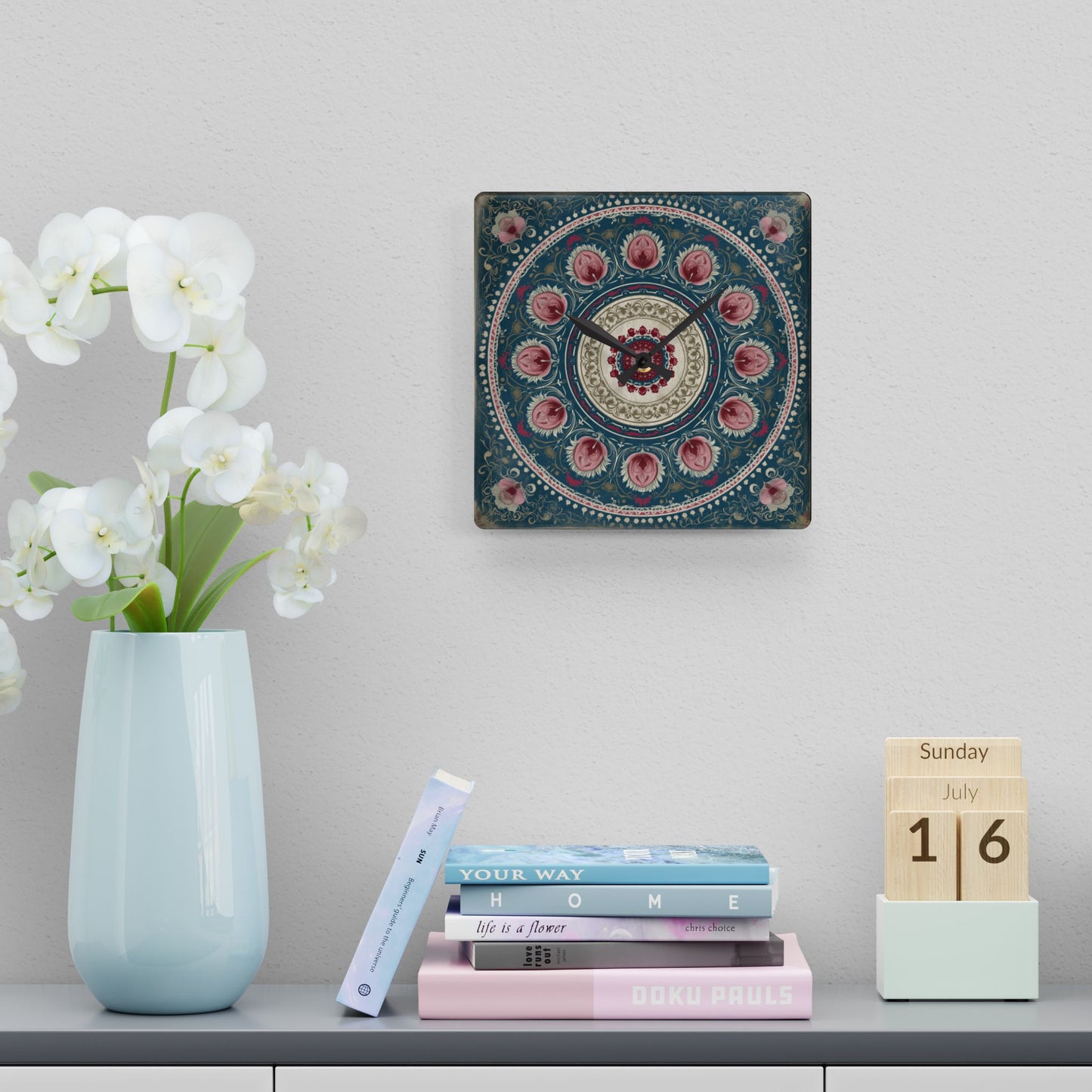 Mandala Floral Acrylic Wall Clock – Bohemian Home Decor