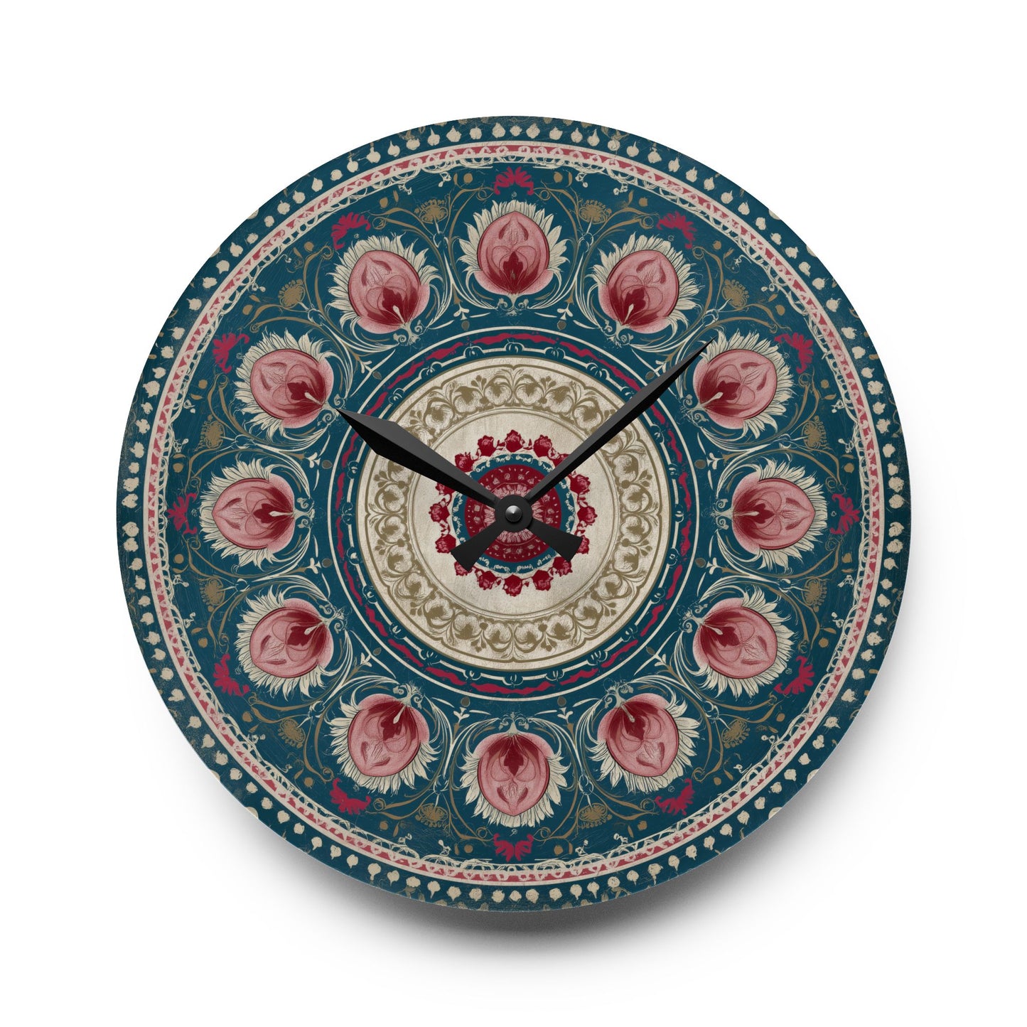 Mandala Floral Acrylic Wall Clock – Bohemian Home Decor