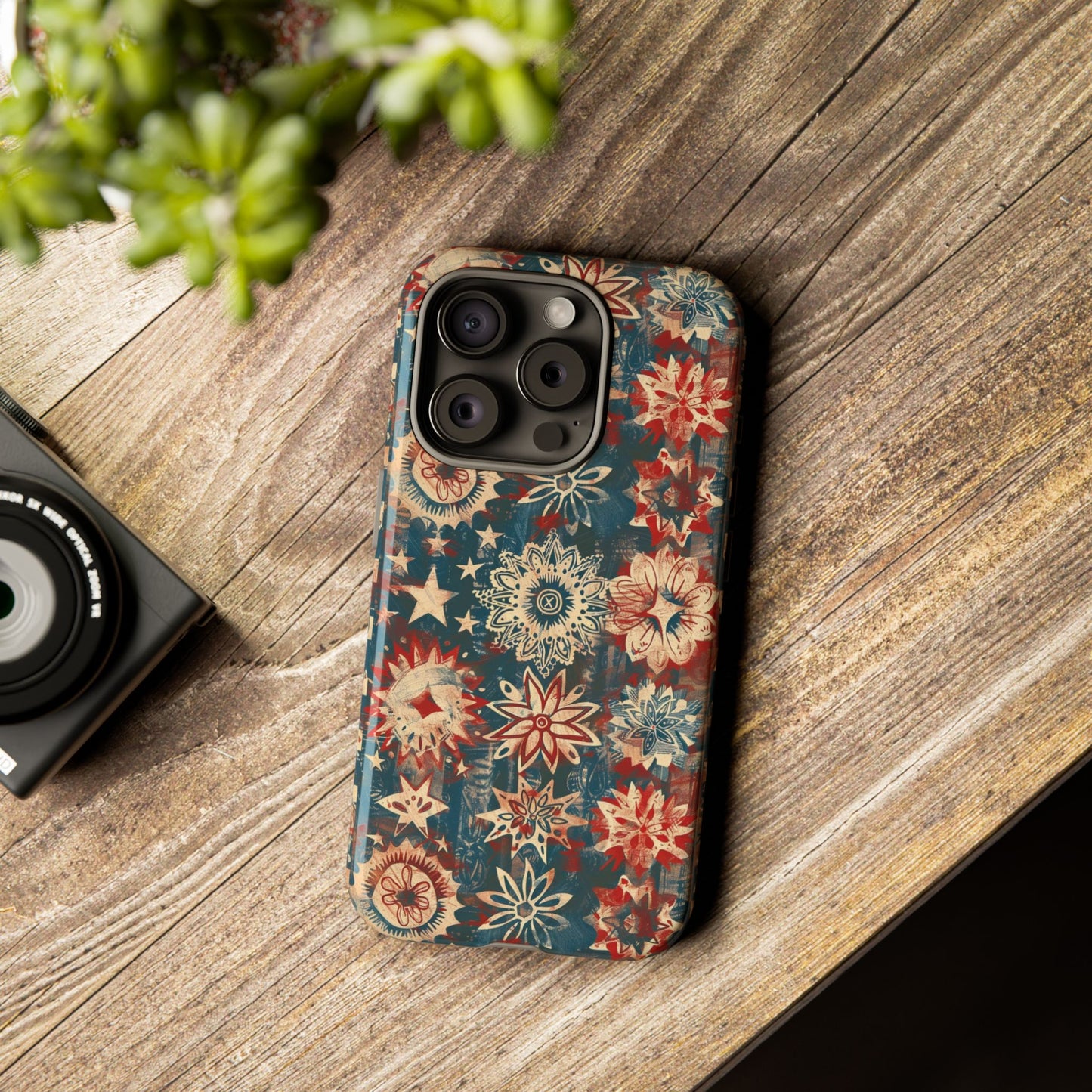 Patriotic Floral Tough Phone Case — Vintage American Stars & Flowers Design