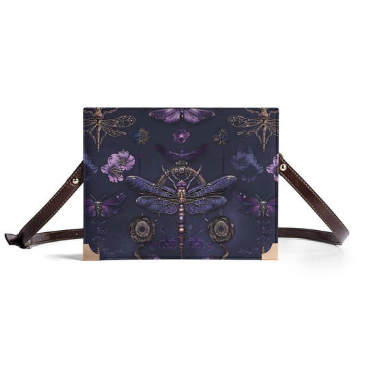 Steampunk Dragonfly Book Purse – Purple Etymology-Inspired Crossbody Bag for Book Lovers
