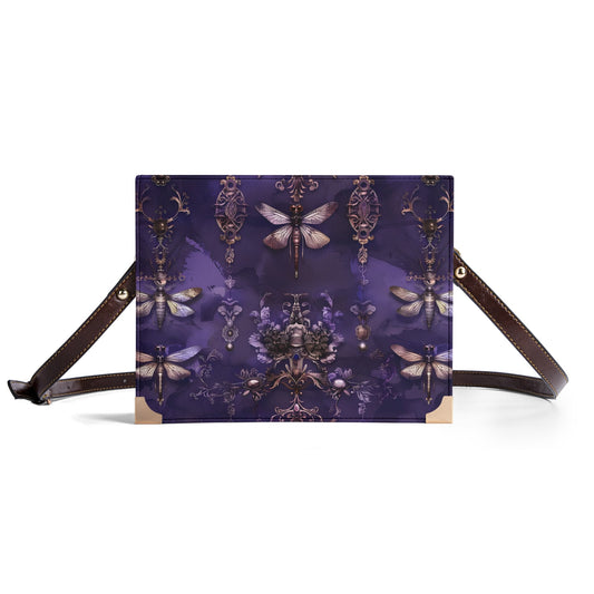 Purple Steampunk Cicada Book Purse – Vintage-Inspired Crossbody Bag for Book Lovers