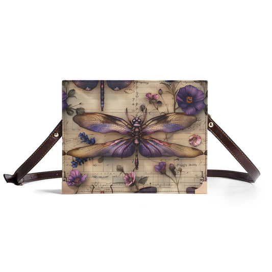 Vintage Dragonfly & Florals Book Cover Crossbody Bag – Elegant Steampunk-Inspired Purse for Book Lovers