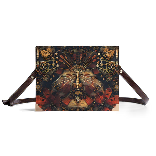 Brown Steampunk Butterfly & Moth Book Carrying Purse - Unique Vintage-Inspired Crossbody Bag for Book Lovers, Perfect for Bibles & Journals