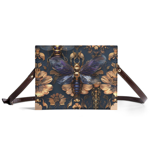 Steampunk Floral Insect Book Cover Crossbody Bag – Unique Gift for Readers and Steampunk Lovers