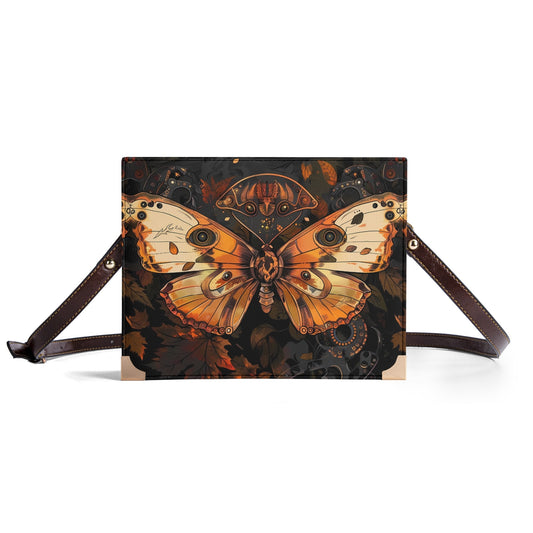 Steampunk Autumn Butterfly Book Cover Crossbody Bag – Perfect Fall Accessory for Book Lovers in Brown and Orange