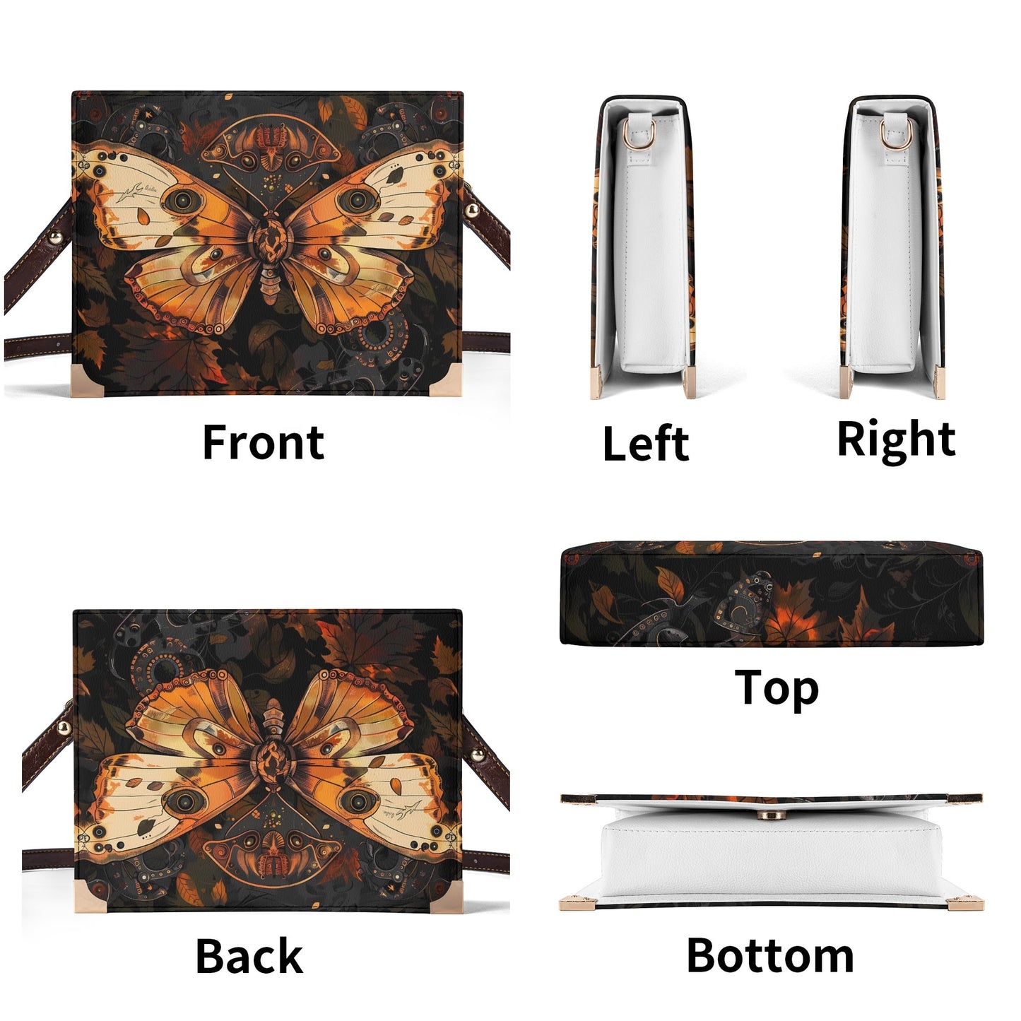 Steampunk Autumn Butterfly Book Cover Crossbody Bag – Perfect Fall Accessory for Book Lovers in Brown and Orange