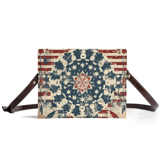 Patriotic Folk Art Mandala Book Cover Purse - Stars & Stripes Bible Cover Shoulder Bag in Red White and Blue