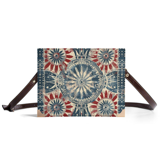 Rustic Americana Starburst Book Cover Purse - Vegan Leather Bible Cover Shoulder Bag in Red White and Blue