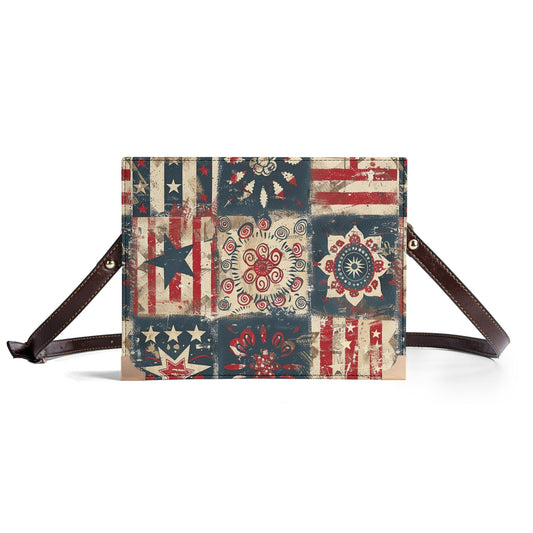 Vintage Americana Book Cover Purse – Patriotic Bible Cover, Folk Art Crossbody Bag