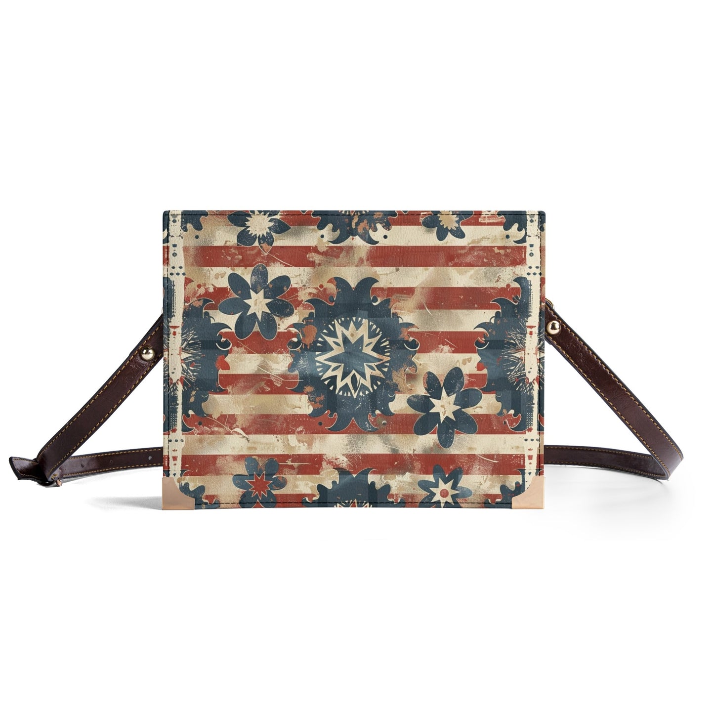 Floral Stars Bible Cover Purse – Patriotic Faith Crossbody Bag in Red White and Blue