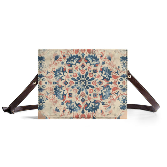 Vintage Blue & Coral Mandala Bible Cover Purse – Flower/Snowflake Design Vegan Leather Cross Body Bag