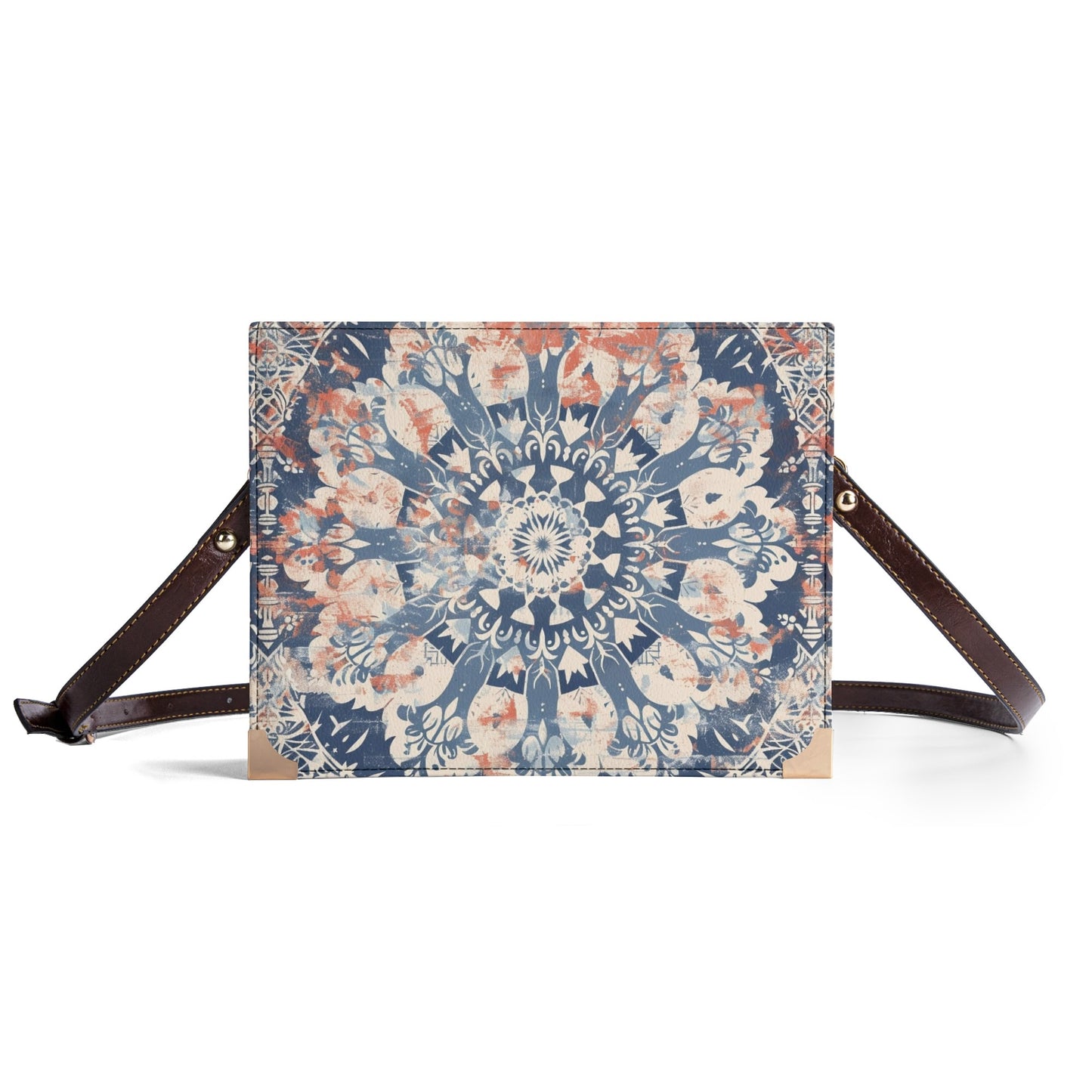 Vintage Floral Bible Cover Purse – Blue and Coral Mandala Design