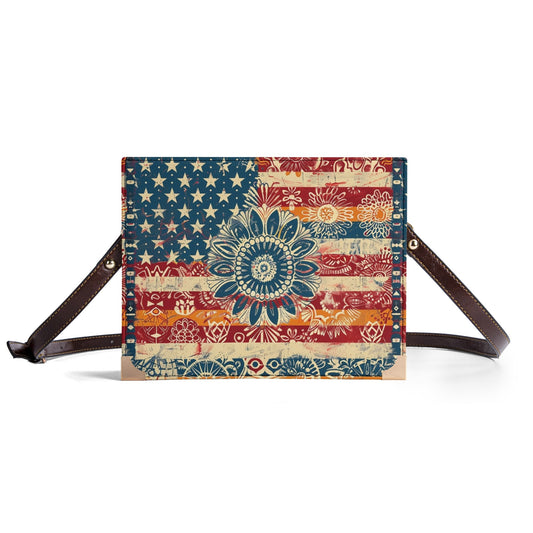 Patriotic Flower Bible Cover Purse – Vintage American Flag Design with imaginative Doodles in Red White and Blue - Shoulderbag