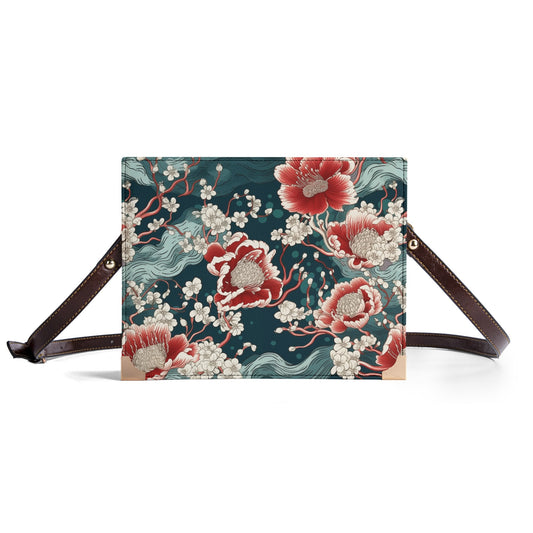 Japanese Ukiyo-e Floral Bible Cover Purse – Vegan Leather Crossbody Book Bag for Readers
