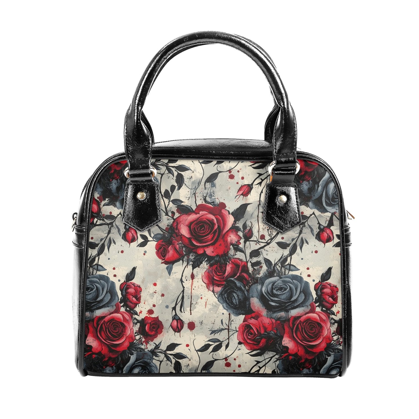 Dark Floral Handbag with Roses – Gothic Romantic Red & Black PU Leather Purse