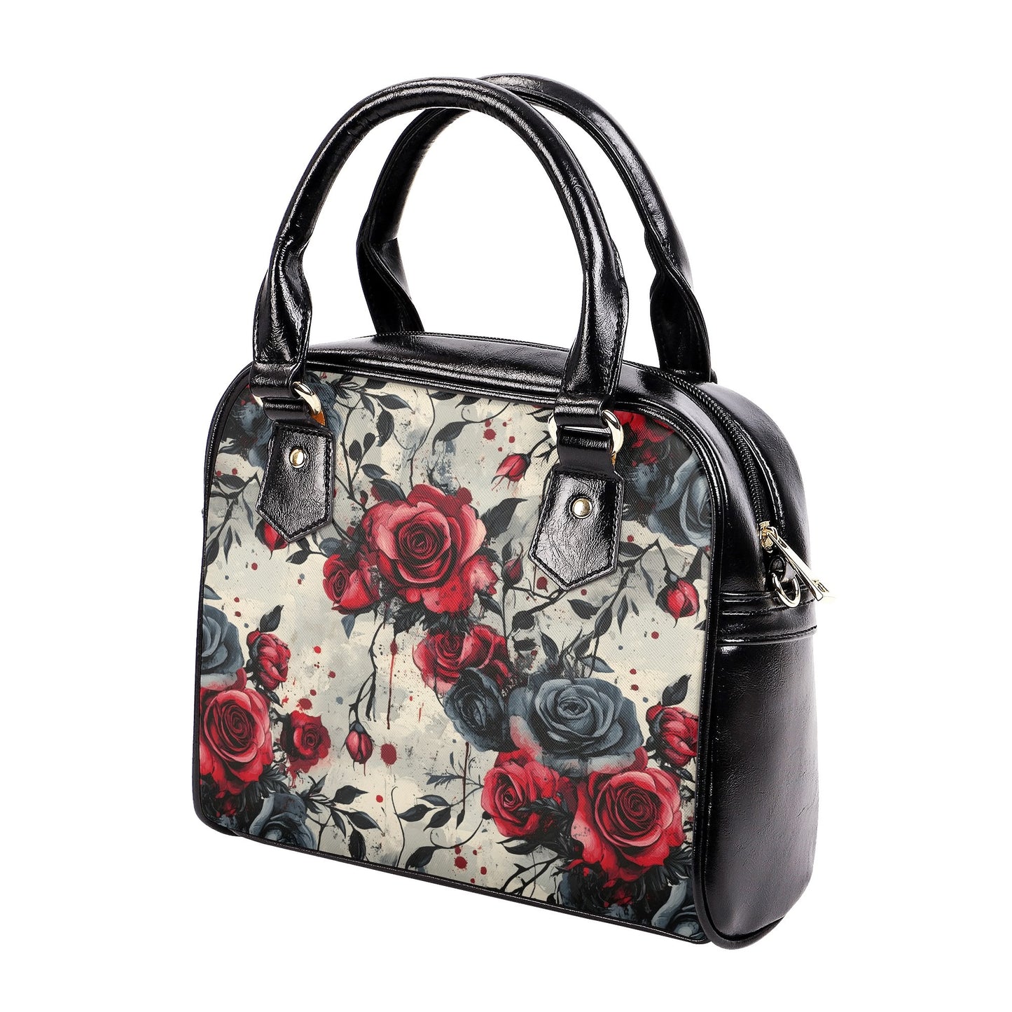 Dark Floral Handbag with Roses – Gothic Romantic Red & Black PU Leather Purse