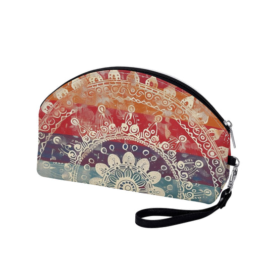 Rainbow Mandala Cosmetic Bag – PU Leather Zipper Clutch with Wrist Strap