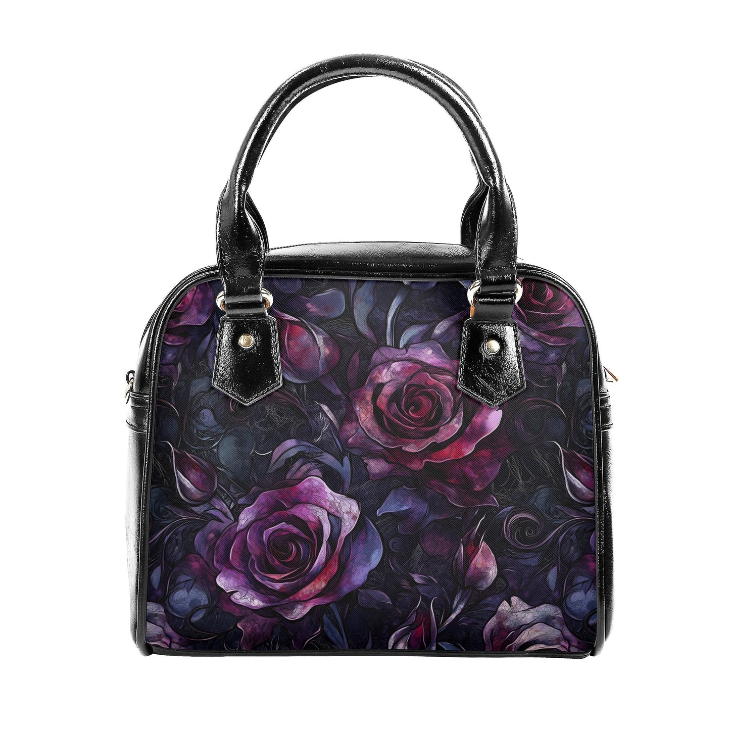 Dark Purple Rose Handbag - Gothic Floral PU Leather Crossbody Purse