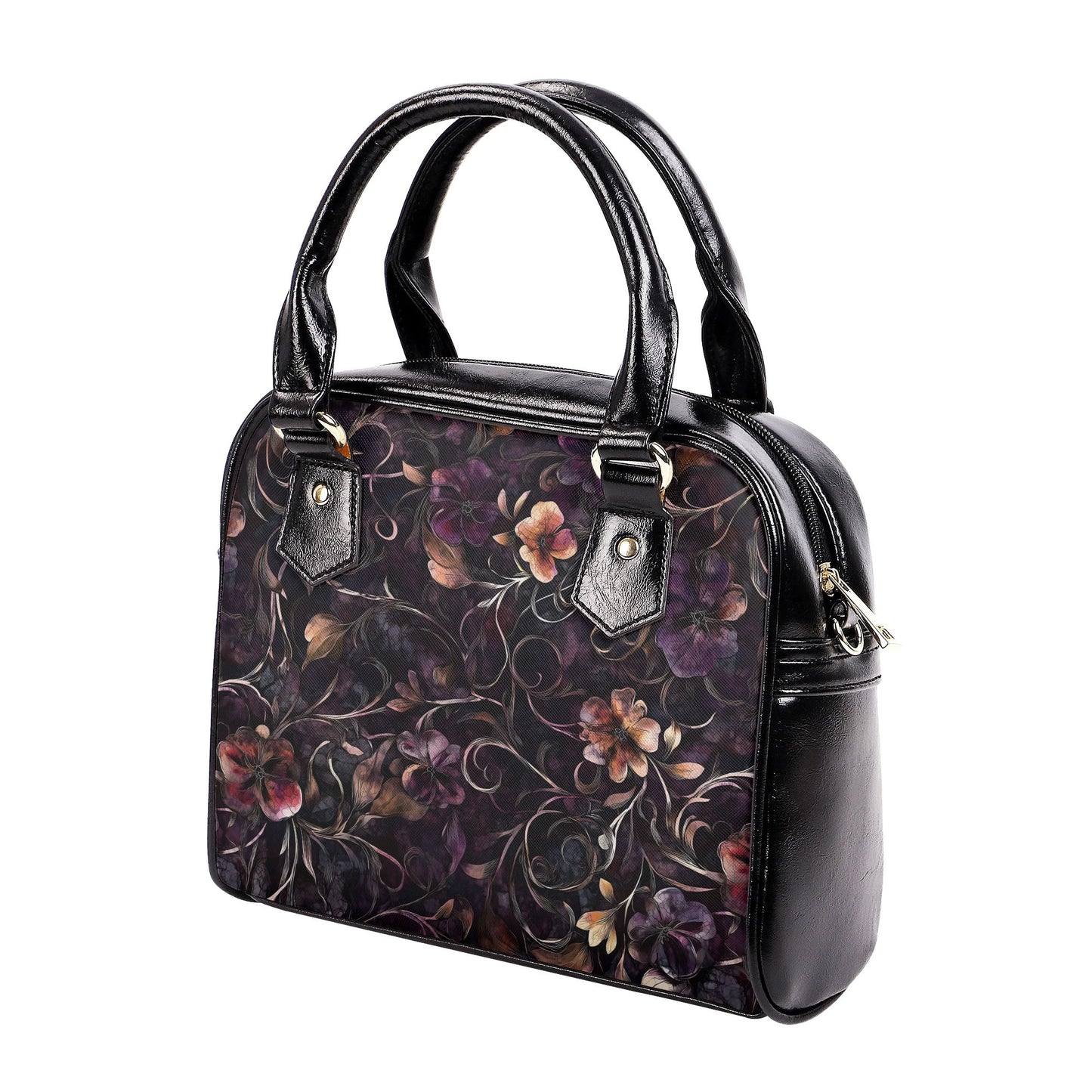 Dark Purple Vintage Floral Handbag - Elegant Gothic PU Leather Crossbody Purse