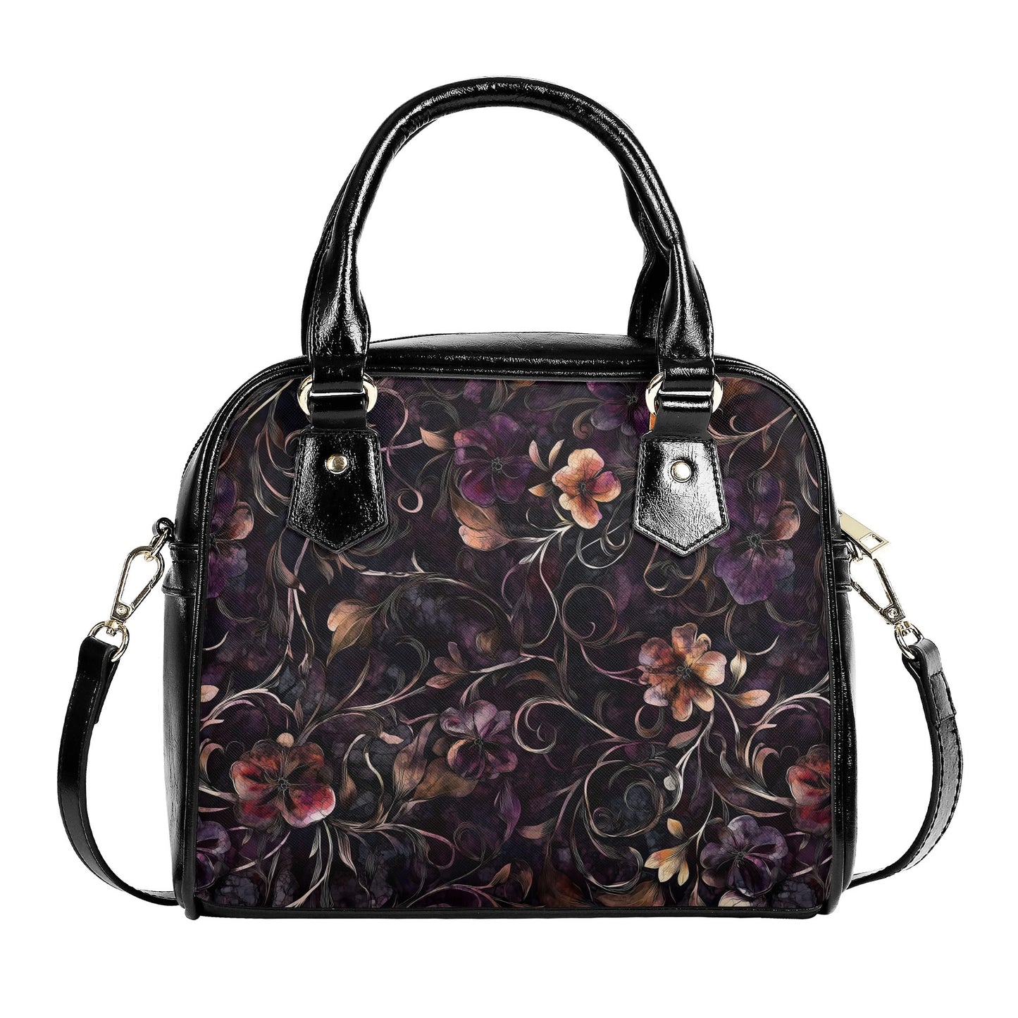 Dark Purple Vintage Floral Handbag - Elegant Gothic PU Leather Crossbody Purse