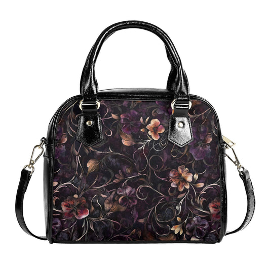 Dark Purple Vintage Floral Handbag - Elegant Gothic PU Leather Crossbody Purse