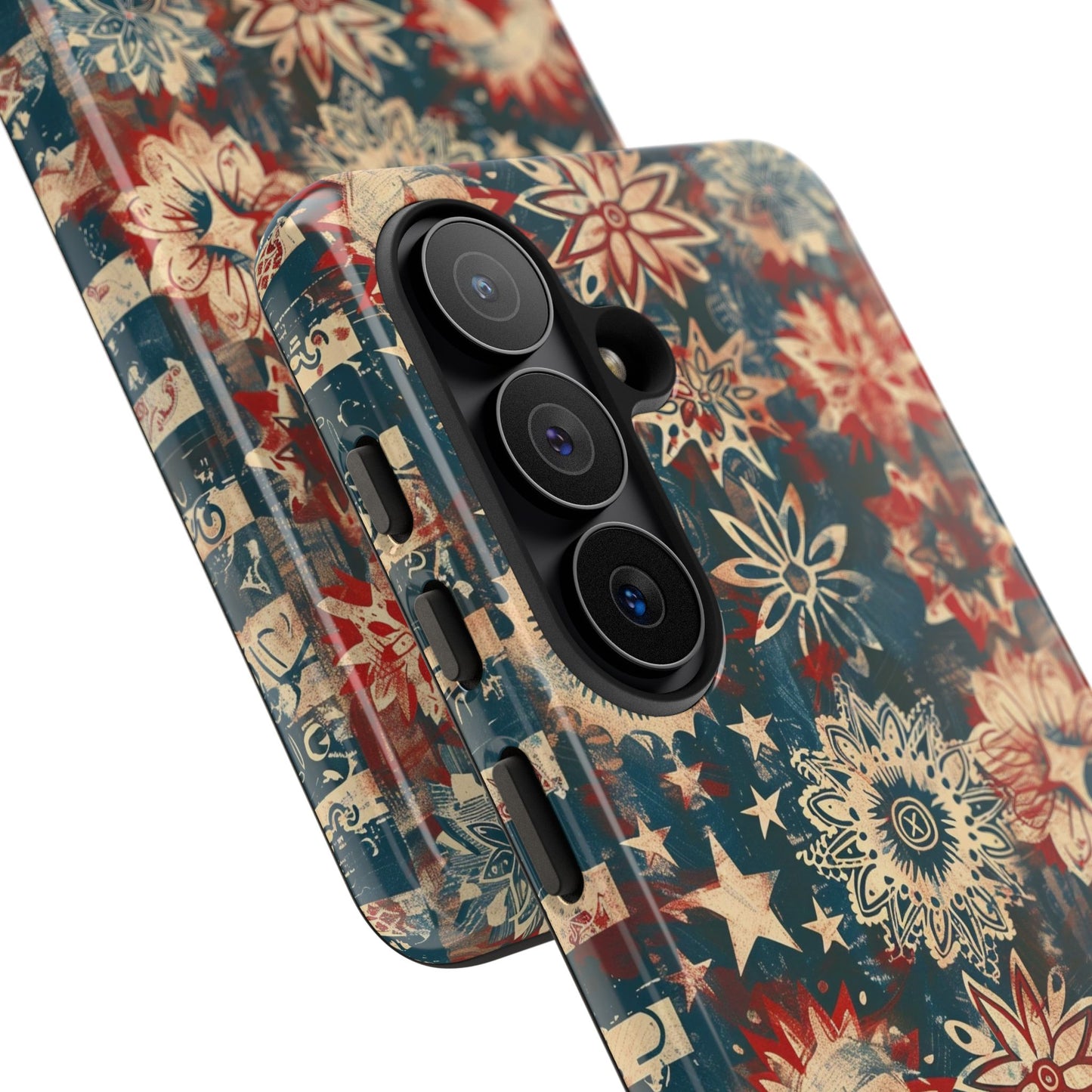 Patriotic Floral Tough Phone Case — Vintage American Stars & Flowers Design