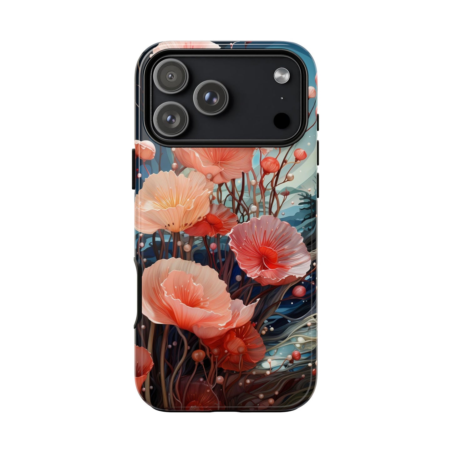 Blooming Poppies Tough Phone Case – Underwater Nocturnal Floral Design for iPhone, Samsung Galaxy & Google Pixel